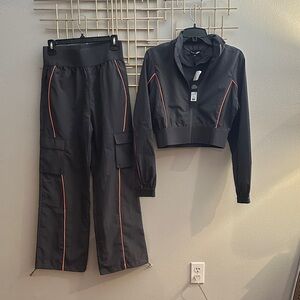 Fashion Nova Black and Orange Track Pants & Jacket Set